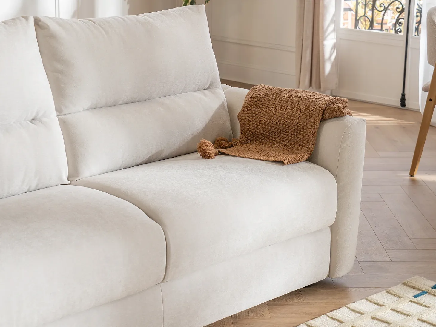 Sofá de 3 plazas convertible exprés tejido chenilla beige 13 cm DOVENA de Maison Céphy