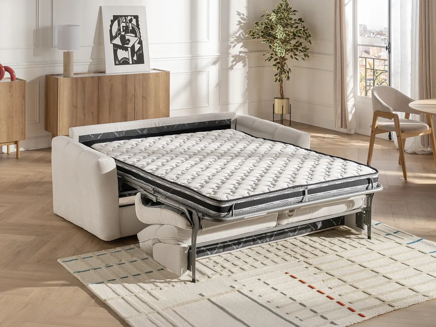 Sofá de 3 plazas convertible exprés tejido chenilla beige 13 cm DOVENA de Maison Céphy
