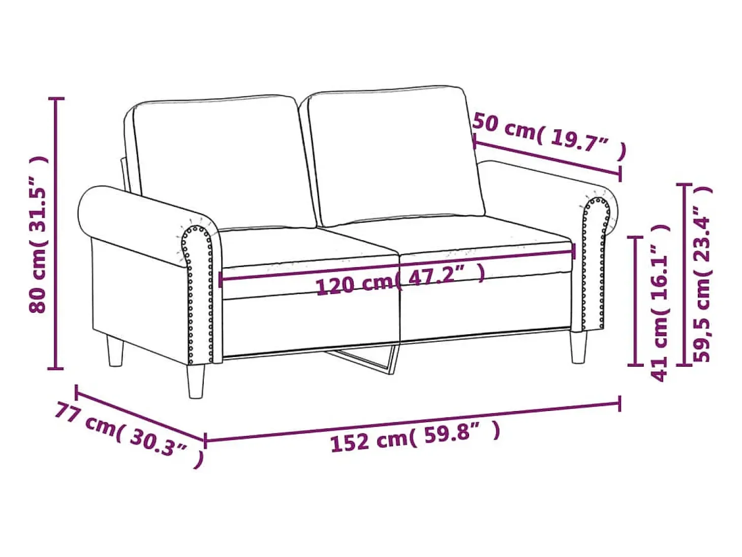 Sofá de 2 plazas de cuero sintético gris 120 cm
