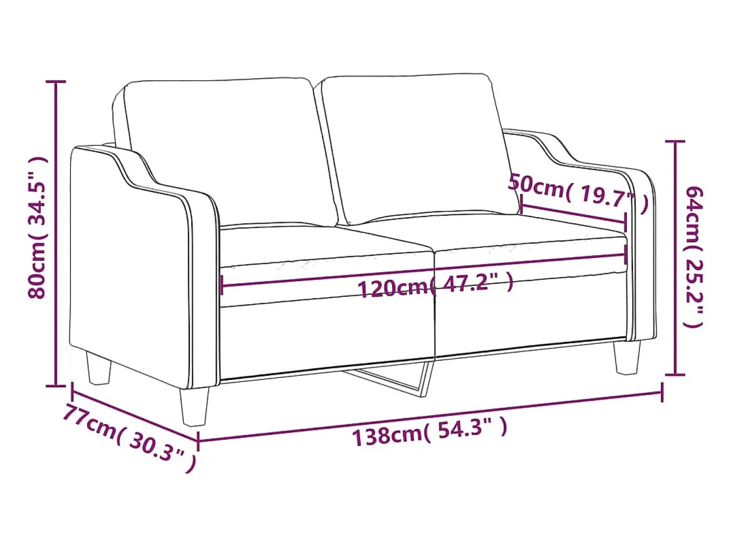 Sofá de 2 plazas de tela gris claro 120 cm