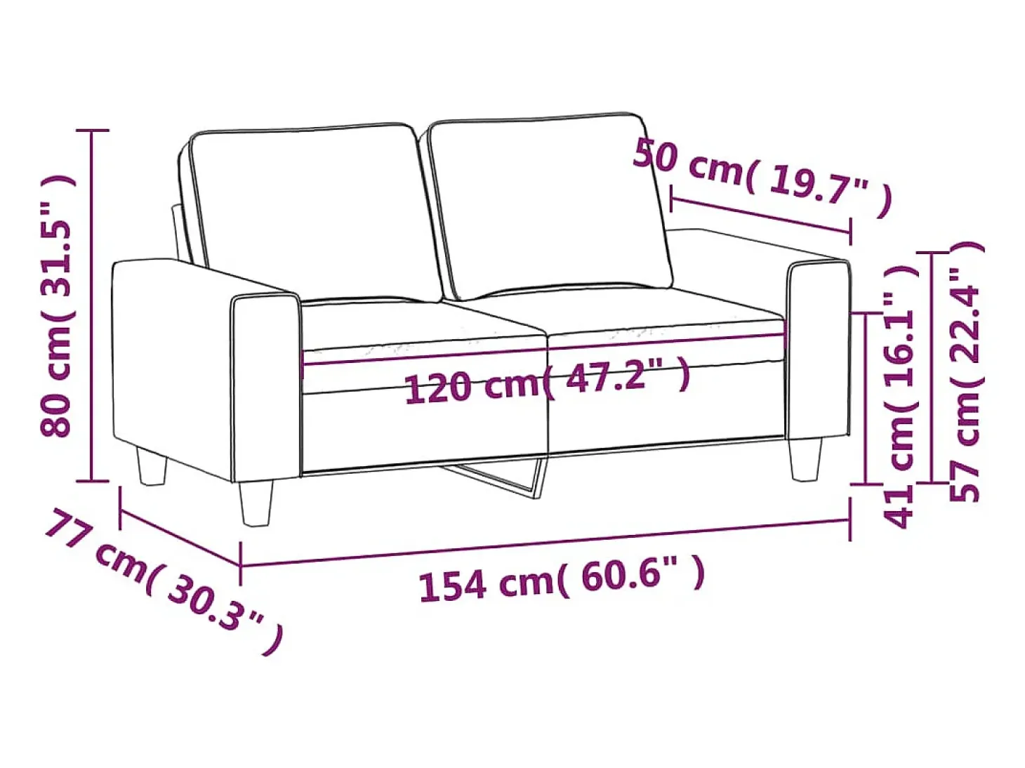 Sofá de 2 plazas de tela gris claro 120 cm