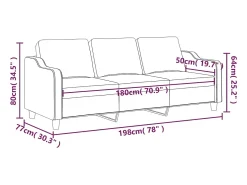 Sofá de 3 plazas de tela gris claro 180 cm