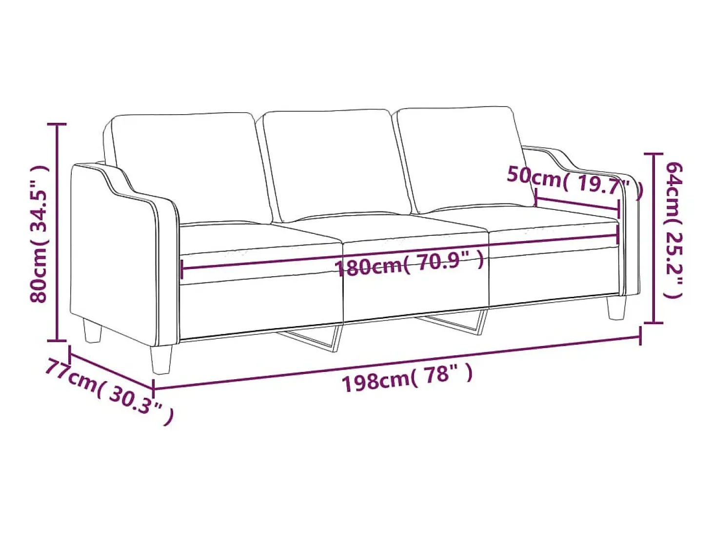Sofá de 3 plazas de tela gris claro 180 cm