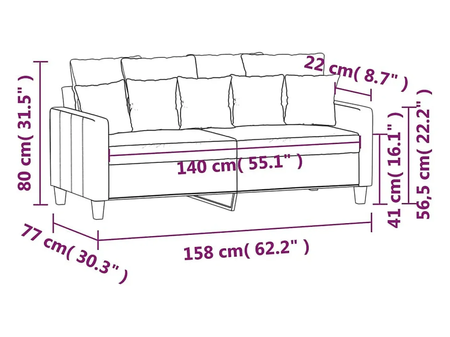 Sofá de 2 plazas de tela marrón 140 cm