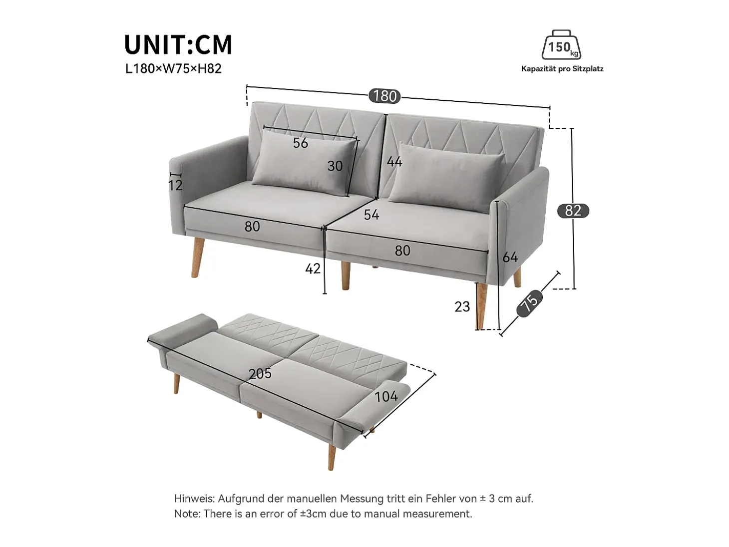 Sofá de 2 plazas de terciopelo gris, con respaldo y reposabrazos ajustables, de diseño moderno, para salón o dormitorio