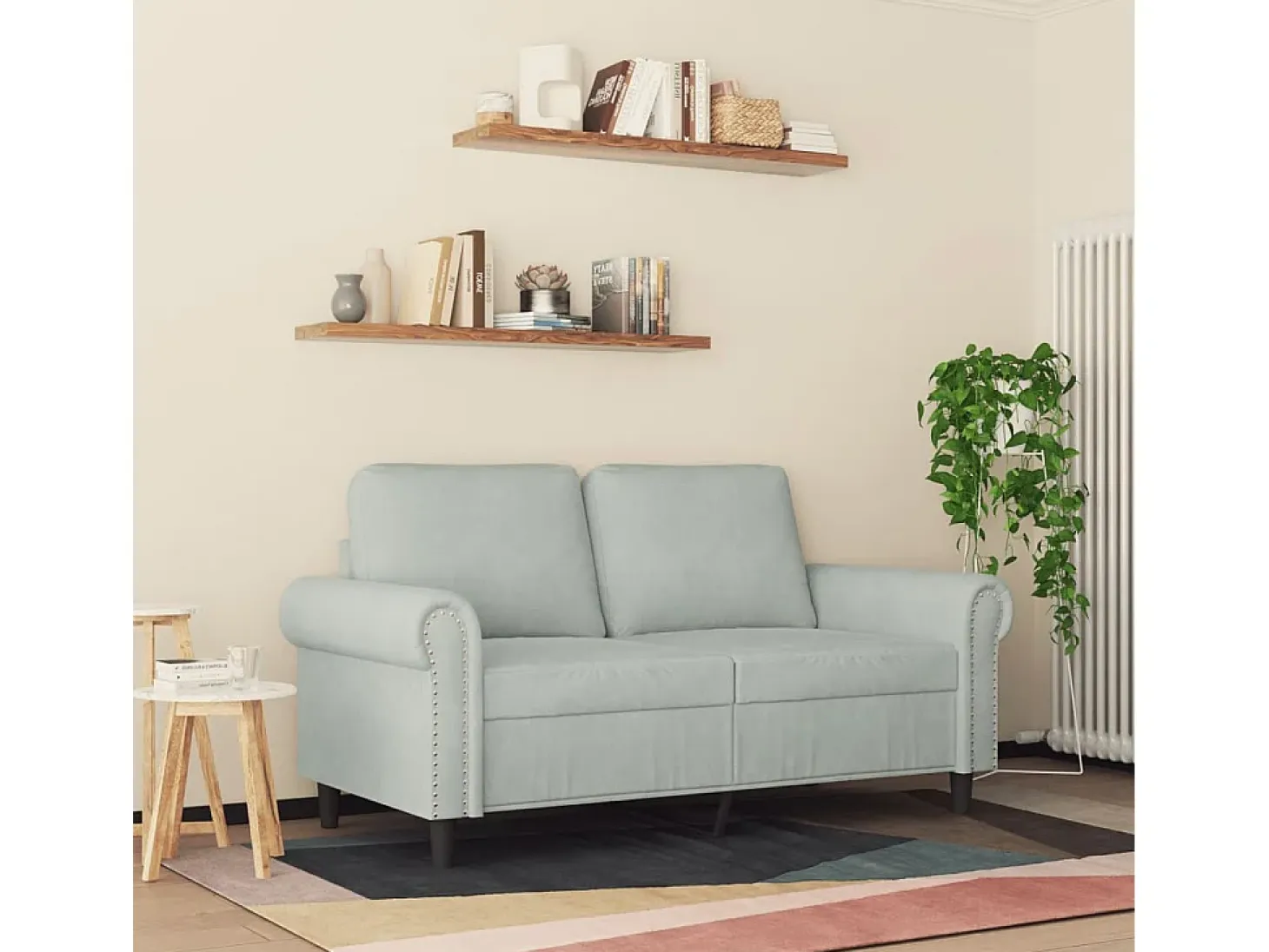 Sofá de 2 plazas de terciopelo gris claro 120 cm