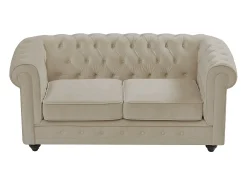 Sofá de 2 plazas de terciopelo color beige CHESTERFIELD