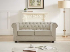 Sofá de 2 plazas de terciopelo color beige CHESTERFIELD