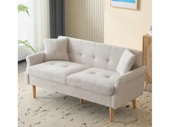 Sofá de 2 plazas en tejido chenilla con cojines gruesos - 162 x 74 x 77 cm - para salón, dormitorio - Beige