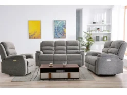 Sofá de 3 plazas relax eléctrico de tela gris NEVERS