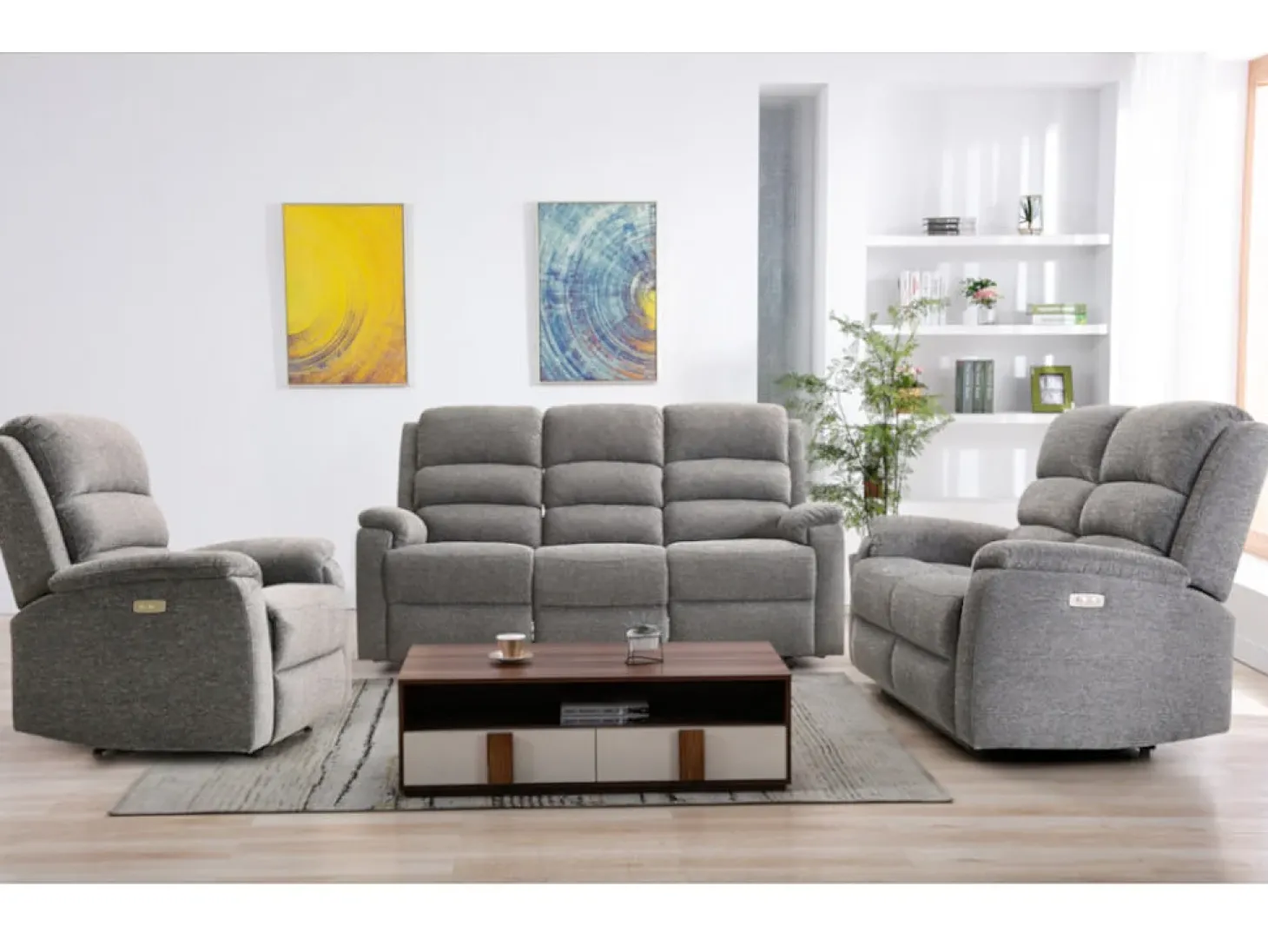 Sofá de 3 plazas relax eléctrico de tela gris NEVERS