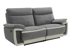 Sofá de 3 plazas relax eléctrico de terciopelo gris con bandas color crudo METTI