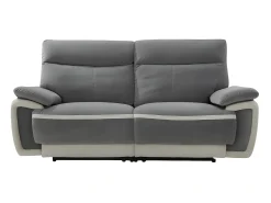 Sofá de 3 plazas relax eléctrico de terciopelo gris con bandas color crudo METTI