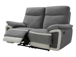 Sofá de 2 plazas relax eléctrico de terciopelo gris con bandas color crudo METTI