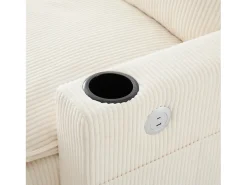 Sofá de 4 plazas, sofá esquinero con espacio de almacenamiento, portavasos y puerto USB - Pana beige