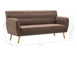 Sofá de 3 plazas tapizado de tela marrón 172x70x82 cm