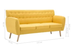 Sofá de 3 plazas tapizado de tela amarillo 172x70x82 cm