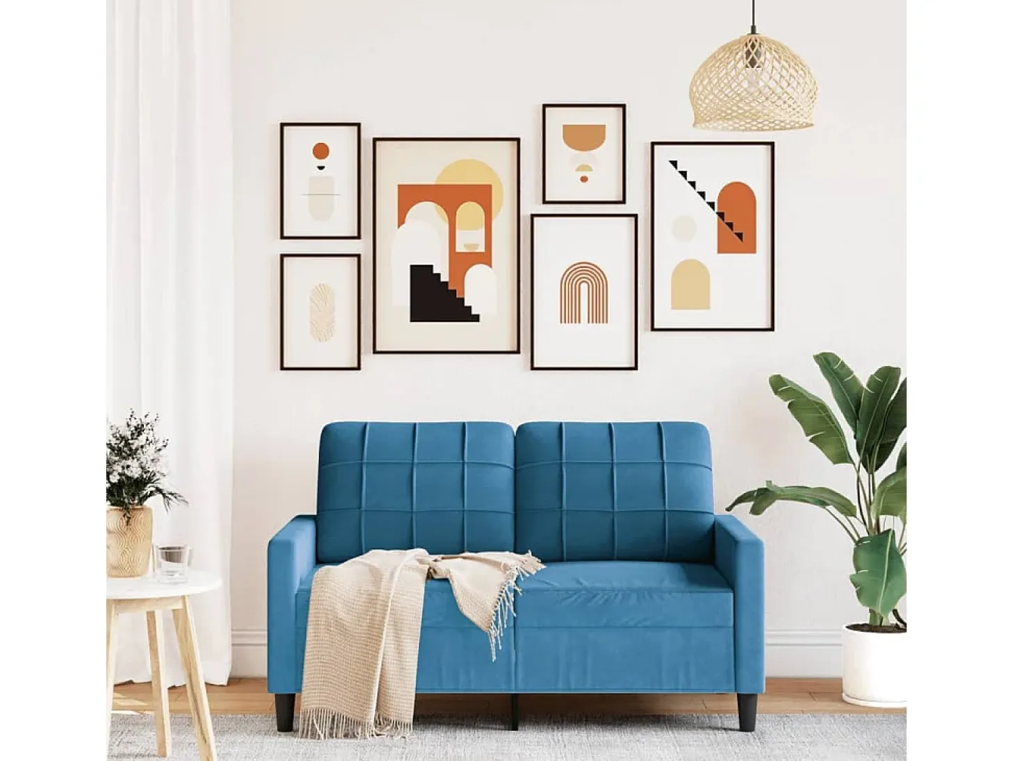 Sofá de 2 plazas terciopelo azul 120 cm