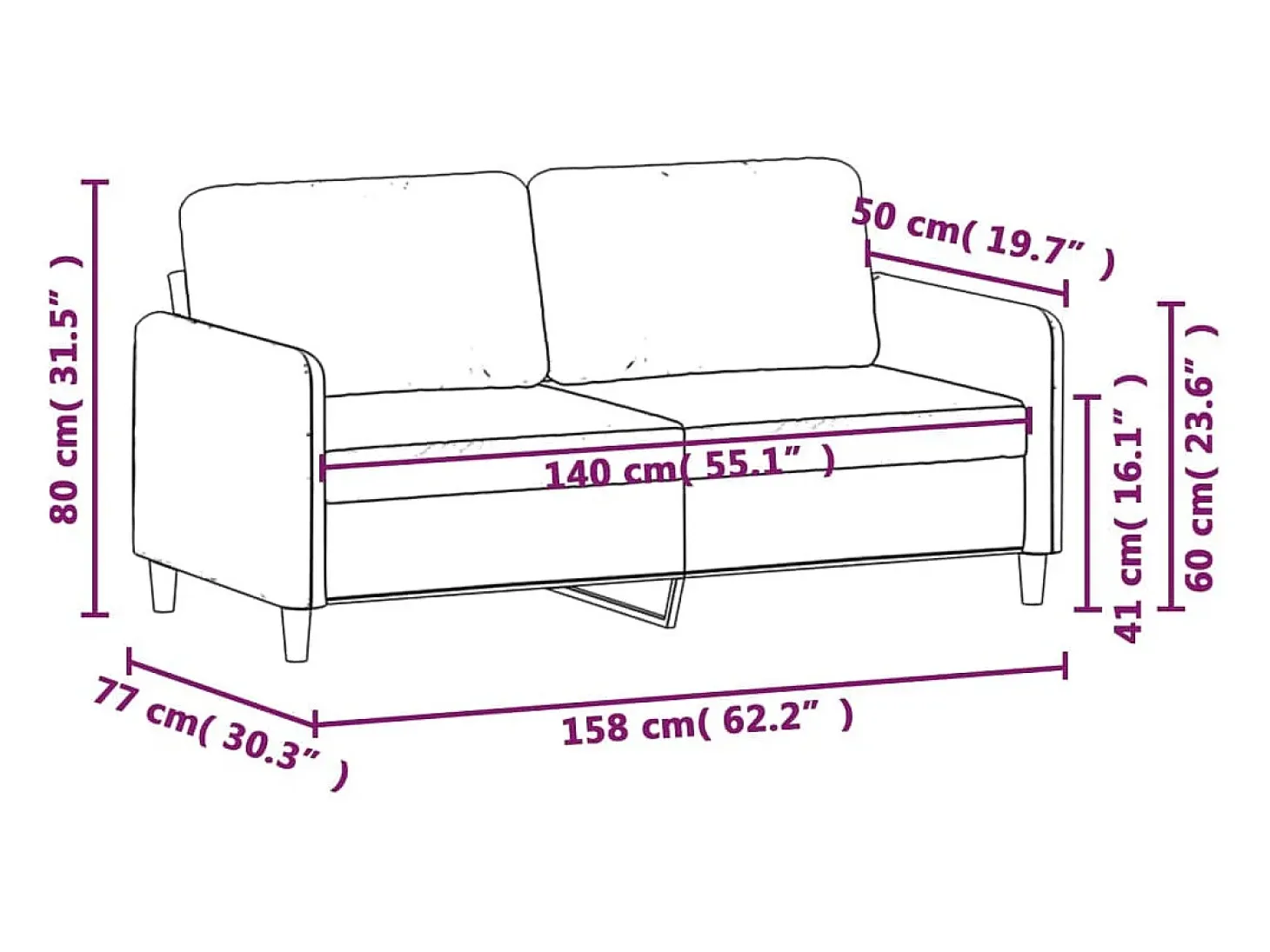 Sofá de 2 plazas terciopelo rosa 140 cm