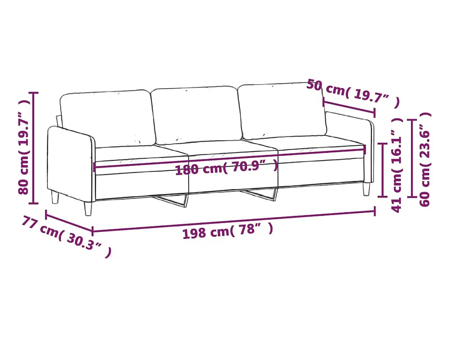Sofá de 3 plazas terciopelo negro 180 cm