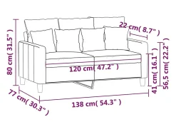 Sofá de 2 plazas terciopelo color crema 120 cm
