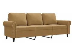 Sofá de 3 plazas terciopelo marrón 180 cm