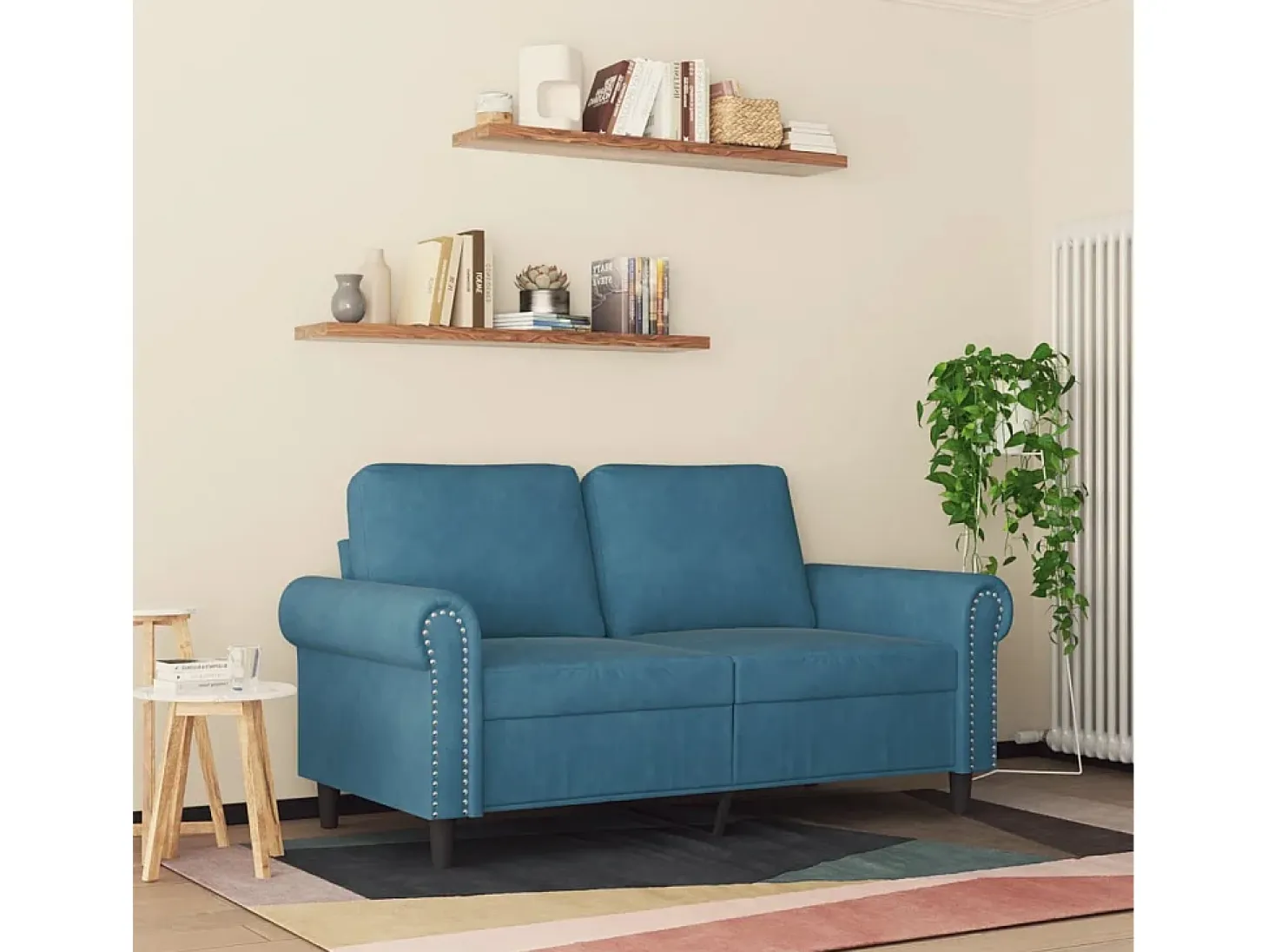 Sofá de 2 plazas terciopelo azul 120 cm