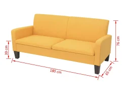 Sofá de 3 plazas 180x65x76 cm amarillo PWFG89927