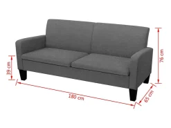 Sofá de 3 plazas 180x65x76 cm gris oscuro