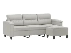 Sofá de 3 plazas y taburete tela microfibra gris claro 180 cm