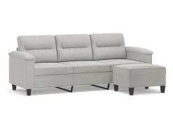 Sofá de 3 plazas y taburete tela microfibra gris claro 180 cm