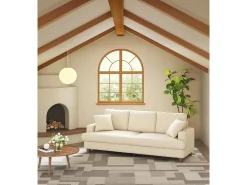 Sofá de 3 puentes en terciopelo beige, sofá recto grande, asientos profundos adicionales de 53 cm, con 2 almohadas - 220x76x84cm