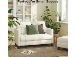 Sofá de comodidad de 2 salas en terciopelo beige de peluche, con un asiento profundo de 55 cm y reposabrazos - 128x78x89cm