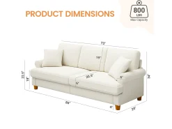 Sofá de comodidad de 3 salones, tela de oruga, con reposabrazos, cojines y 2 almohadas, carga máxima 365 kg - 220x76x86 cm
