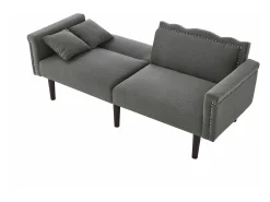 Sofá de dos plazas con función reclinable, respaldo doble regulable independientemente, tapizado en metal, tejido de algodón y lino, color negro.