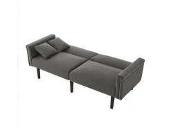 Sofá de dos plazas con función reclinable, respaldo doble regulable independientemente, tapizado en metal, tejido de algodón y lino, color negro.