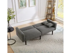 Sofá de dos plazas con función reclinable, respaldo doble regulable independientemente, tapizado en metal, tejido de algodón y lino, color negro.
