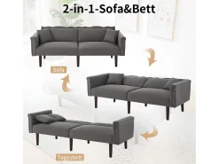 Sofá de dos plazas con función reclinable, respaldo doble regulable independientemente, tapizado en metal, tejido de algodón y lino, color negro.