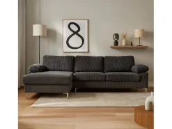 Sofá de esquina 4-5 plazas con chaise longue izquierda de terciopelo acanalado gris antracita GALWAY