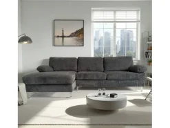 Sofá de esquina 4-5 plazas con chaise longue izquierda de terciopelo acanalado gris antracita GALWAY
