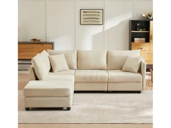 Sofá de esquina contemporáneo - 5 plazas - con reposapiés convertible - forma en L - beige