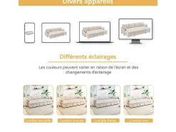 Sofá de esquina convertible con 2 cajones de almacenamiento, cojín y portavasos - Algodón y lino - 270×130×86 cm - Beige