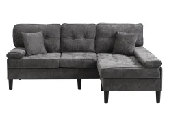 Sofá de esquina en L 3 plazas - con 2 cojines - Pouf removible - Tela chenille - Gris