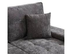 Sofá de esquina en L 3 plazas - con 2 cojines - Pouf removible - Tela chenille - Gris