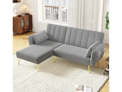 Sofá de esquina moderno en L - 3 plazas - respaldo plegable - Terciopelo - Gris