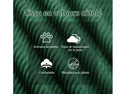 Sofá de Esquina Modular en Pana, con 2 otomanas y 2 cojines, 204x177x69cm, Verde
