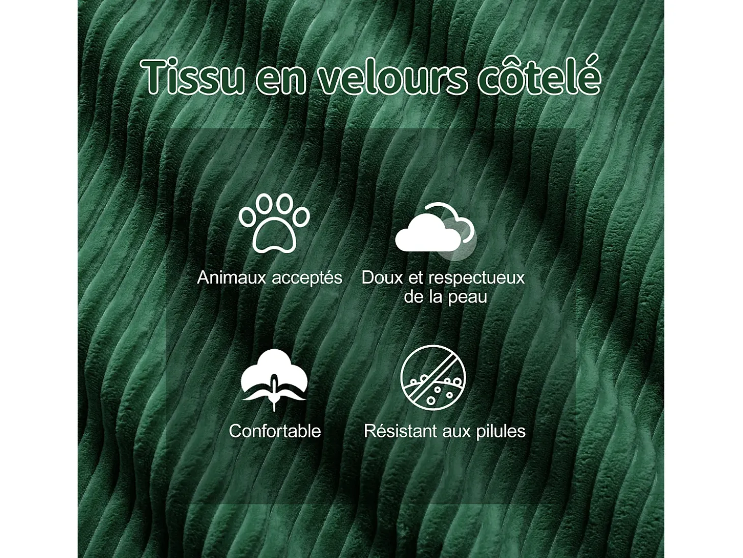 Sofá de Esquina Modular en Pana, con 2 otomanas y 2 cojines, 204x177x69cm, Verde