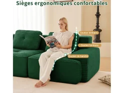Sofá de Esquina Modular en Pana, con 2 otomanas y 2 cojines, 204x177x69cm, Verde