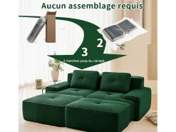 Sofá de Esquina Modular en Pana, con 2 otomanas y 2 cojines, 204x177x69cm, Verde
