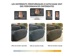 Sofá de Esquina Modular en tela peluche, con 2 poufs y 2 cojines, 204x179x73cm, Gris